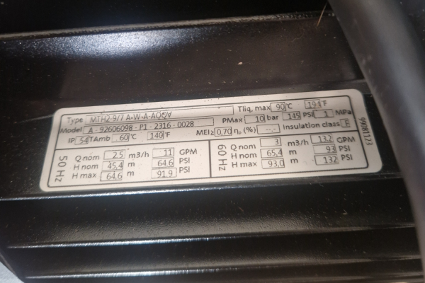 Mazak Grundfos Pump MTH2-9/7 A-W-A-AQQV