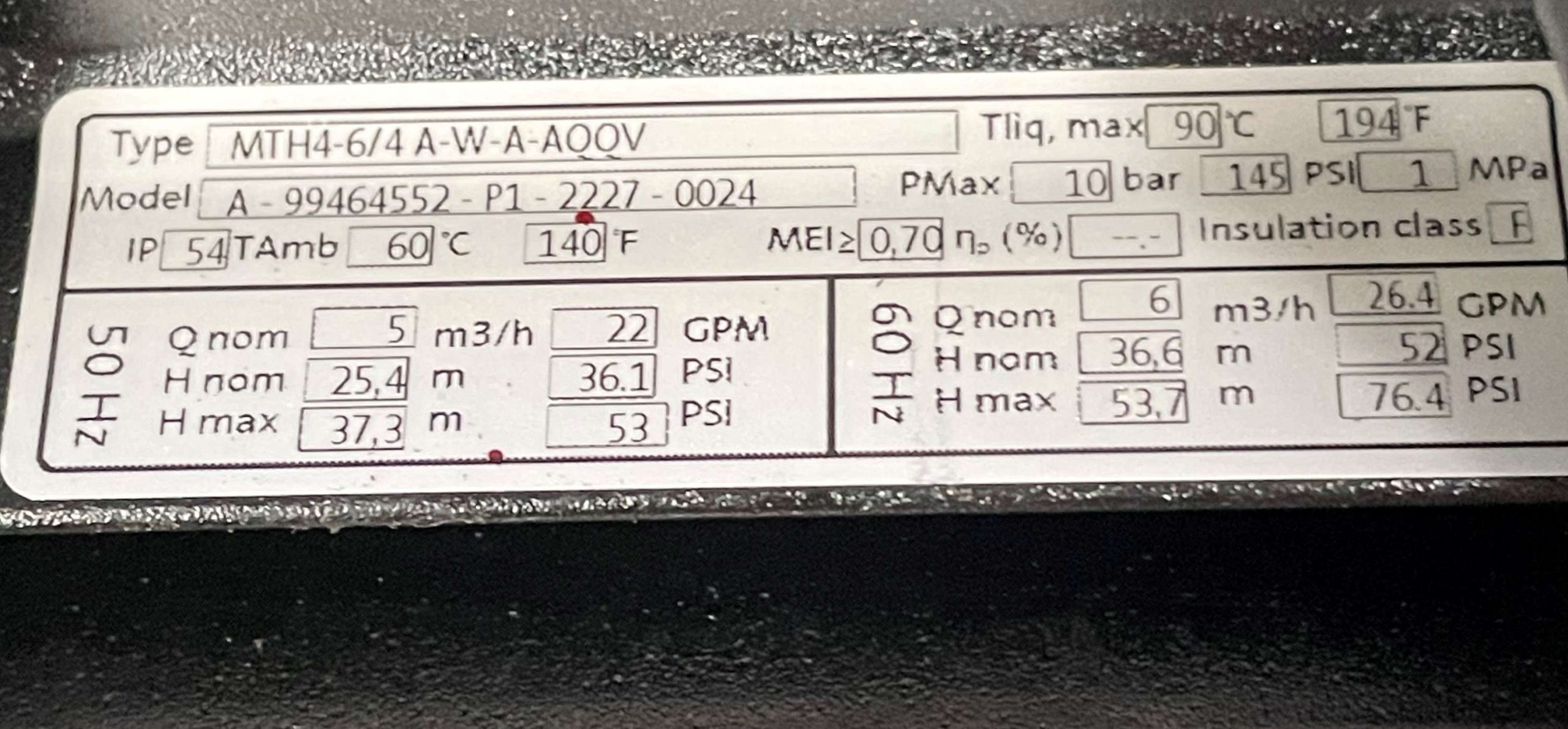 Mazak Grundfos Pump MTH4-6/4 A-W-A-AQQV