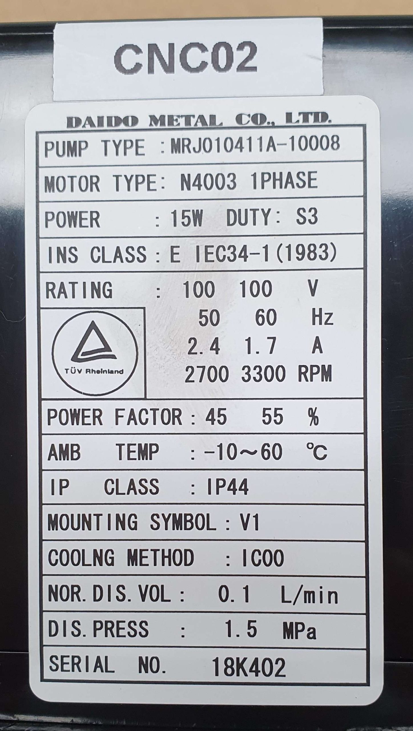 MRJ010411A-10008 Daido Metal Co, Hydraulic Lubrication System